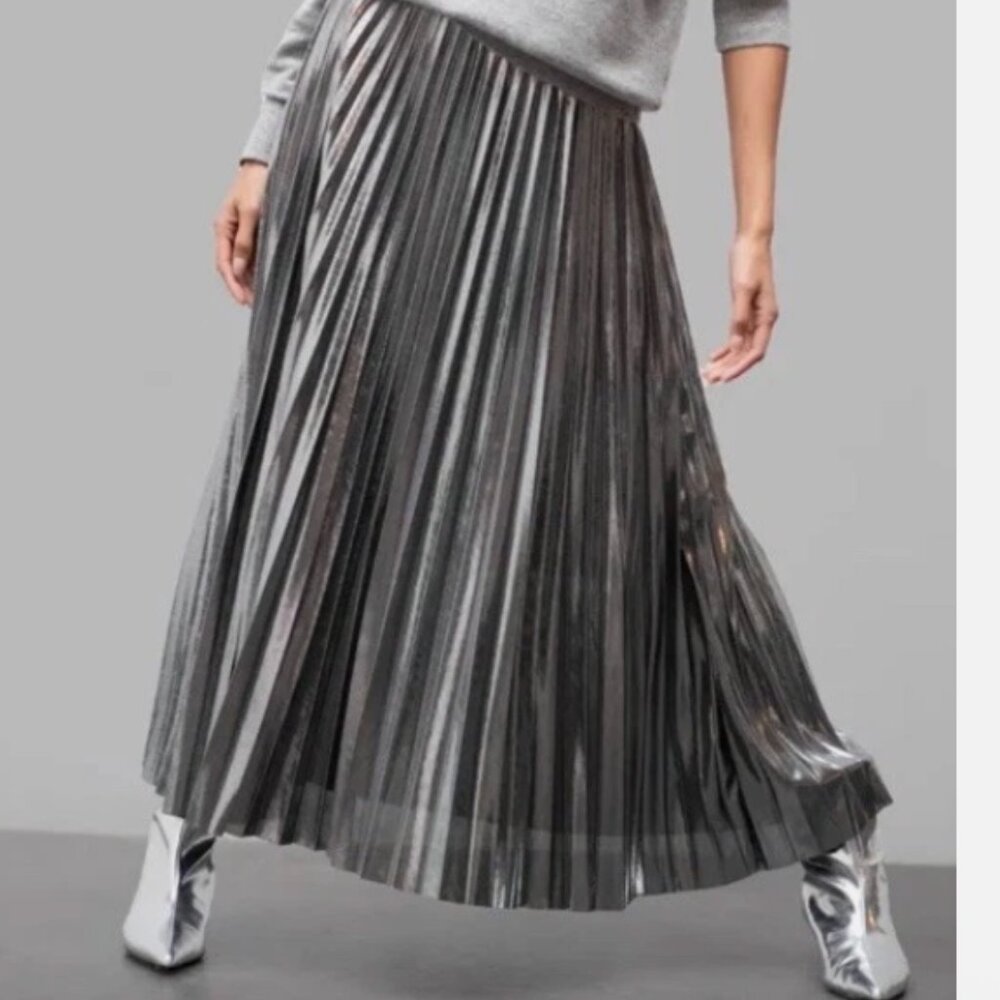 The Frankie Shop Pleated Metallic Silver Maxi Skirt Size Small - LIKE NEW